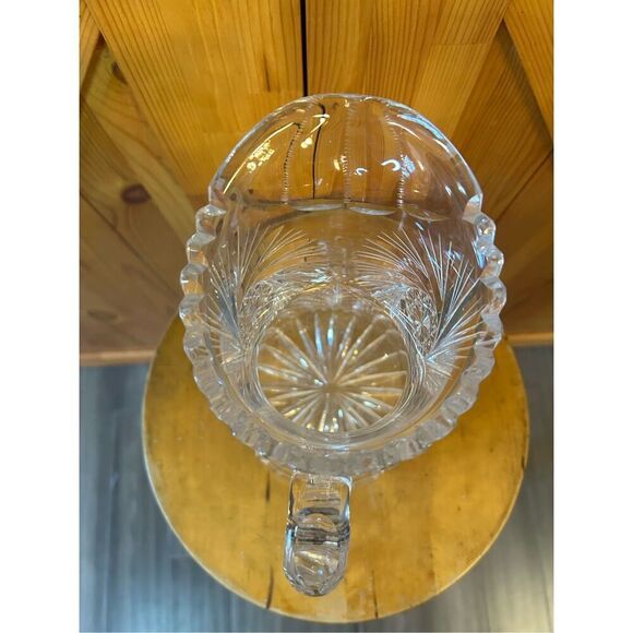 Antique AMERICAN BRILLIANT Clear Cut Glass Starpoint Pinwheel Sawtooth Pitcher ( - Picture 5 of 6